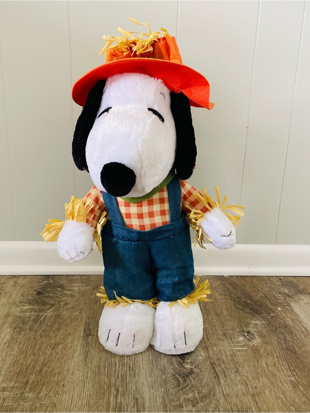 Peanuts Snoopy Scarecrow Plush in Orange, Blue, Green, Yellow